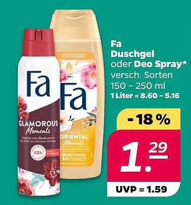 Fa Duschgel oder Deo Spray, verschiedene Sorten 150 - 250 ml