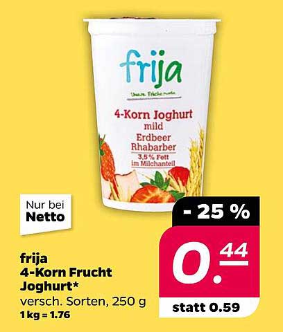 frija 4-Korn Frucht Joghurt Erdbeer Rhabarber, 250 g
