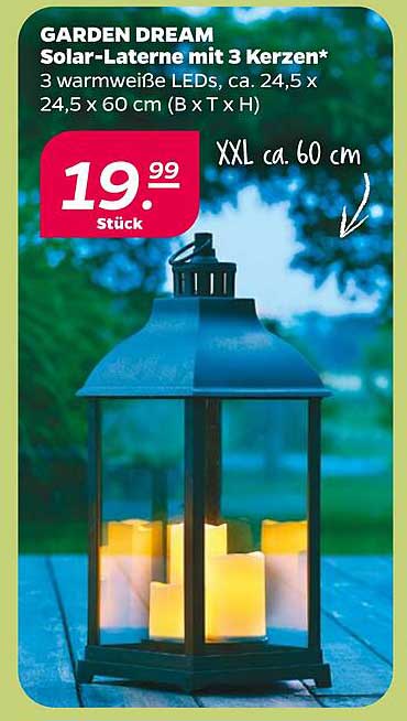 GARDEN DREAM Solar-Laterne mit 3 Kerzen
