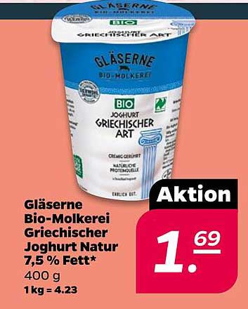 Gläserne Bio-Molkerei Griechischer Joghurt Natur 7,5 % Fett