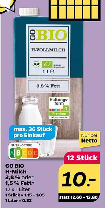 GO BIO H-Vollmilch 12 Stück