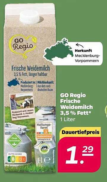 GO Regio Frische Weidemilch 3,5 % Fett 1 Liter