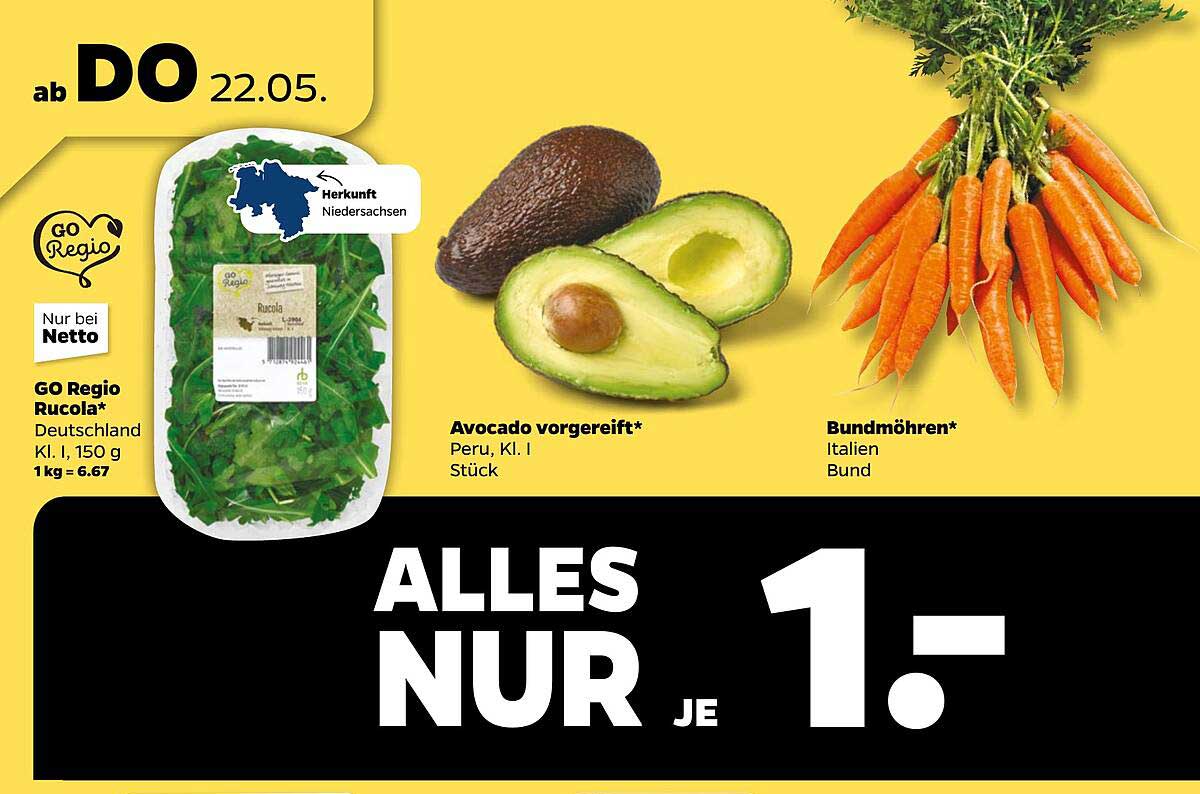 GO Regio Rucola, Avocado und Bundmöhren - ab 22. Mai nur je 1,- €