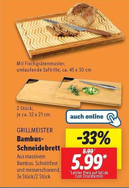 GRILLMEISTER Bambus-Schneidebrett - 2 Stück