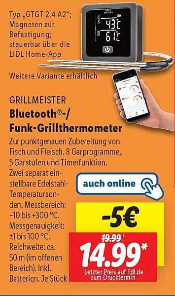 GRILLMEISTER Bluetooth®-/Funk-Grillthermometer