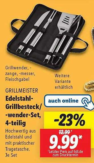 GRILLMEISTER Edelstahl-Grillbesteck/-wender-Set, 4-teilig