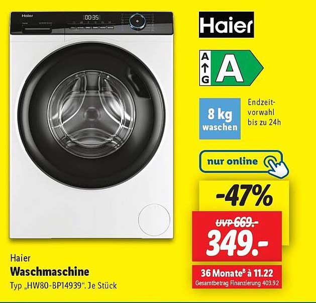 Haier Waschmaschine Typ „HW80-BP14939“