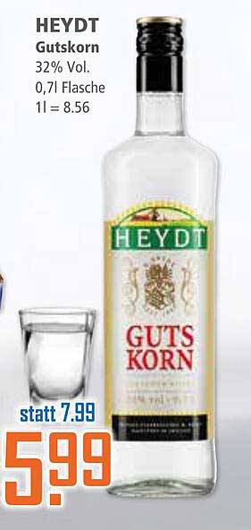 HEYDT Guts Korn 0,7l Flasche – jetzt für nur 5,99 € statt 7,99 €