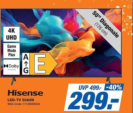 Hisense LED-TV 50A6N – 50" Diagonale (126 cm) 4K UHD