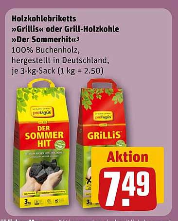 Holzkohlebrikett "Grillis" oder Grill-Holzkohle "Der Sommerhit"