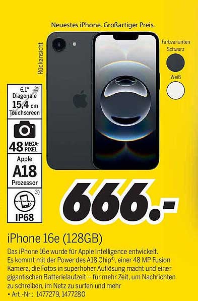 iPhone 16e (128GB) - Neueste Technologie zum besten Preis