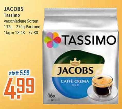 JACOBS Tassimo Caffè Crema 16er Packung - Jetzt nur 4,99 €!