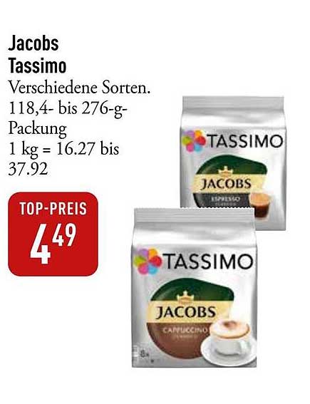 Jacobs Tassimo verschiedene Sorten. 118,4- bis 276-g-Packung