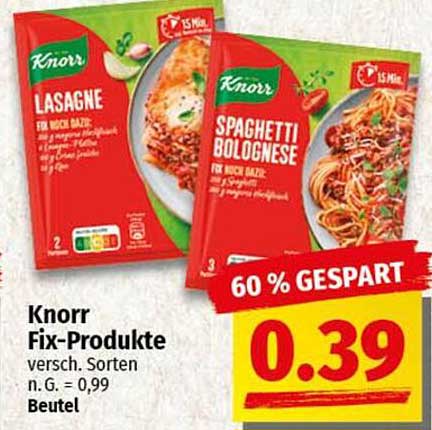 Knorr Fix-Produkte - Lasagne und Spaghetti Bolognese