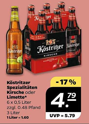 Köstritzer Spezialitäten Kirsche oder Limette – 6 x 0,5 Liter