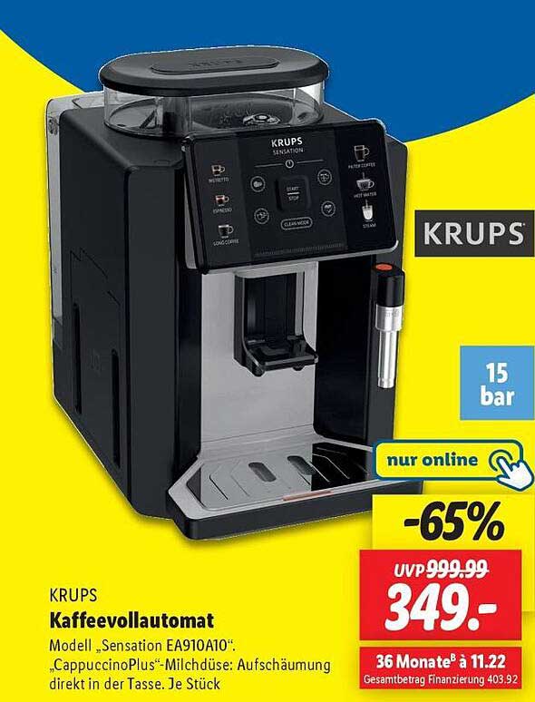 KRUPS Kaffeevollautomat Modell "Sensation EA910A10": "CappuccinoPlus"