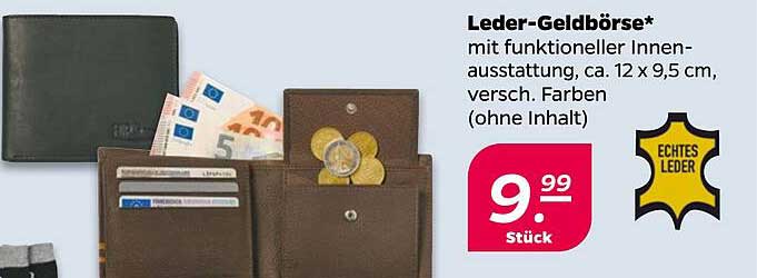 Leder-Geldbörse mit funktioneller Innenausstattung, ca. 12 x 9,5 cm, versch. Farben