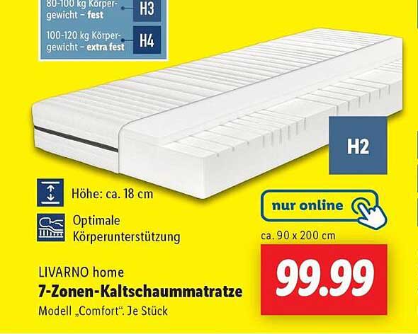 LIVARNO home 7-Zonen-Kaltschaummatratze Modell „Comfort“