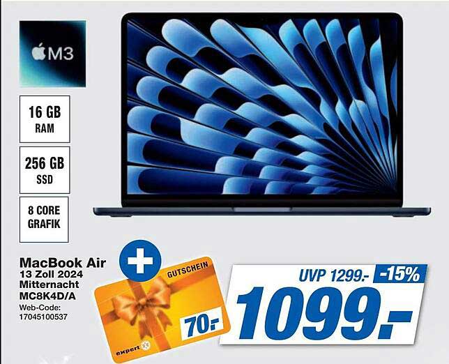 MacBook Air 13 Zoll 2024 mit M3 Chip zum Angebotspreis