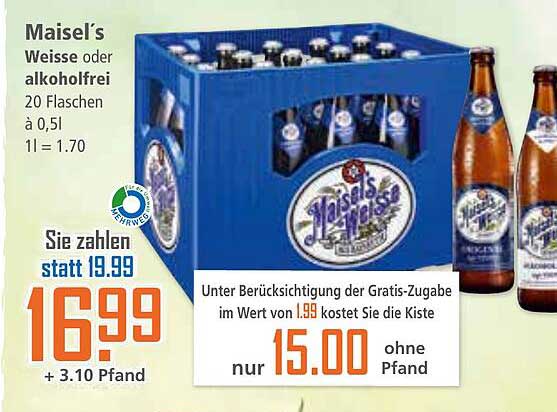 Maisel’s Weisse oder alkoholfrei - 20 Flaschen à 0,5l