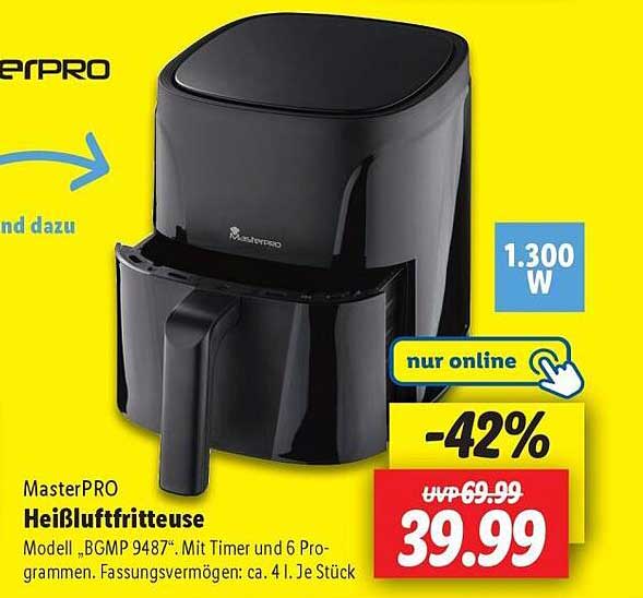 MasterPRO Heißluftfritteuse Modell „BGMP 9487“ mit Timer und 6 Programmen