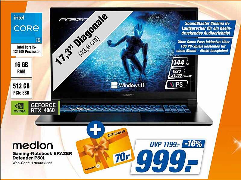 medion Gaming-Notebook ERAZER Defender P50i