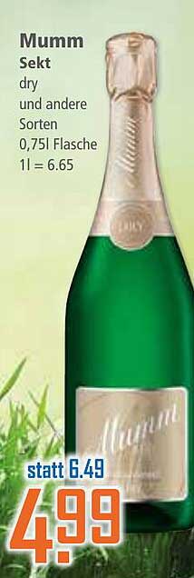 Mumm Sekt dry und andere Sorten 0,75 l Flasche