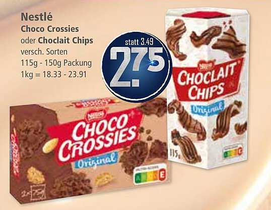 Nestlé Choco Crossies oder Chocolait Chips 115g - 150g