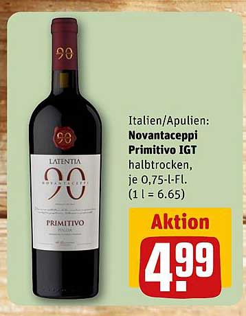 Novantaceppi Primitivo IGT, halbtrocken, je 0,75-l-Fl.