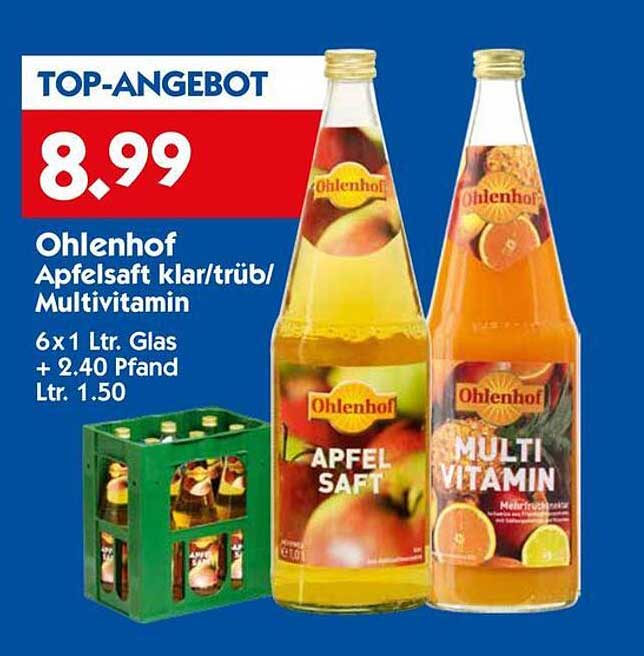 Ohlenhof Apfelsaft klar/trüb/Multivitamin 6 x 1 Ltr. Glas
