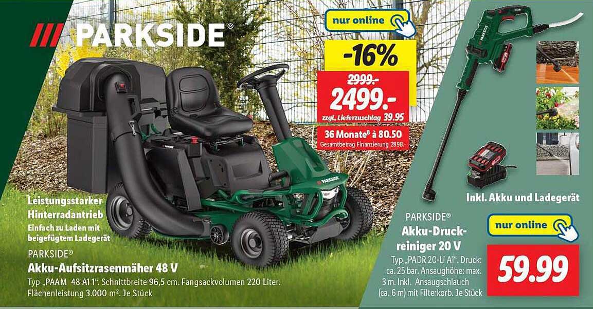 PARKSIDE® Akku-Aufsitzrasenmäher 48 V