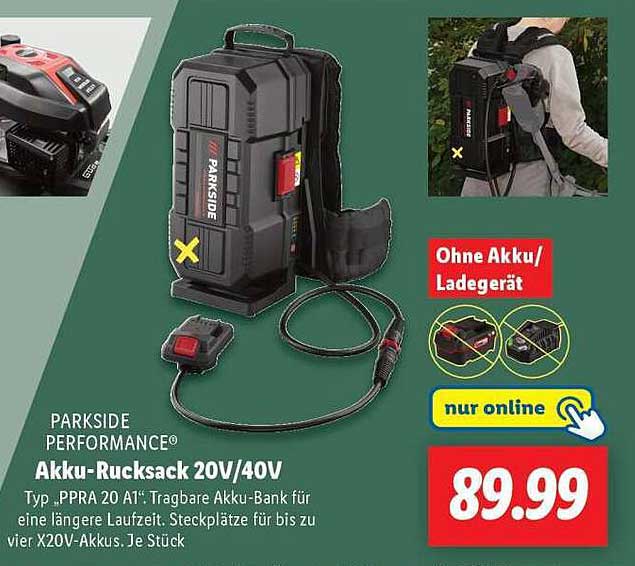 PARKSIDE® Akku-Rucksack 20V/40V Typ PPRA 20 A1