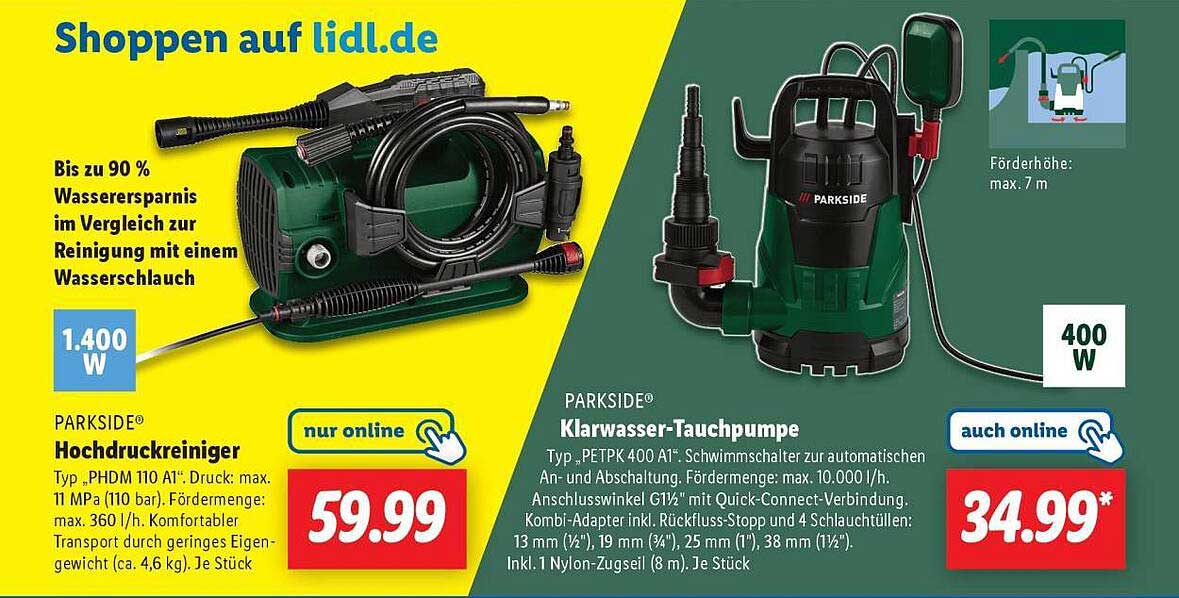 PARKSIDE® Hochdruckreiniger und Klarwasser-Tauchpumpe