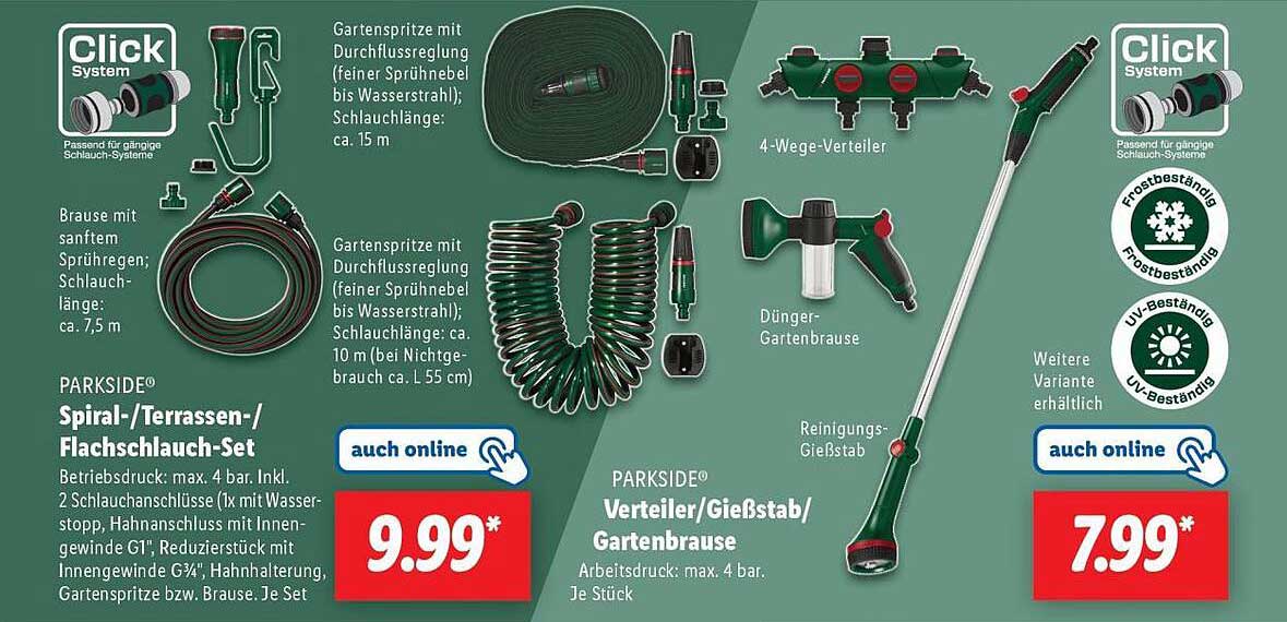 PARKSIDE® Spiral-/Terrassen-/Flachschlauch-Set