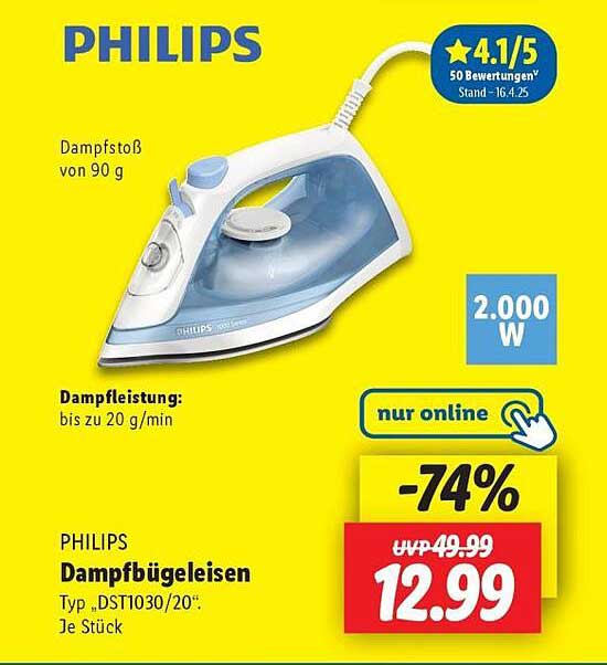 PHILIPS Dampfbügeleisen Typ „DST1030/20“