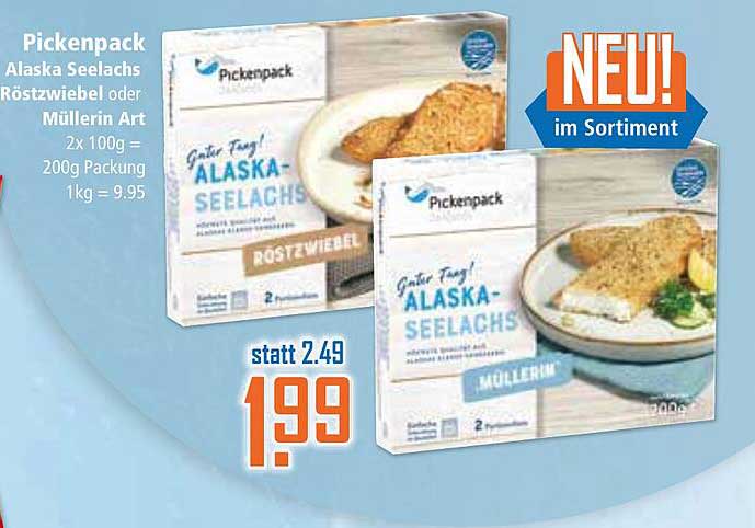 Pickenpack Alaska Seelachs Röstzwiebel oder Müllerin Art 200g