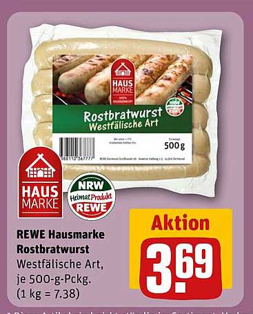 REWE Hausmarke Rostbratwurst Westfälische Art, je 500-g-Pckg.