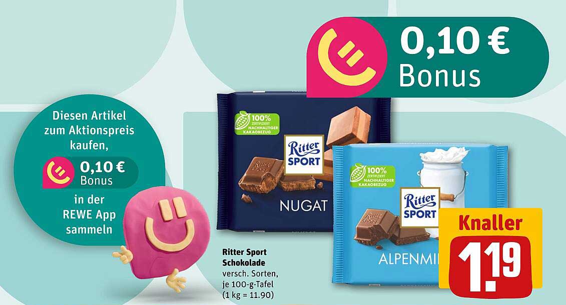 Ritter Sport Schokolade, verschiedene Sorten, je 100-g-Tafel