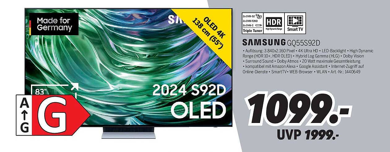Samsung Q55S92D OLED Fernseher - 138 cm (55 Zoll) 4K Ultra HD