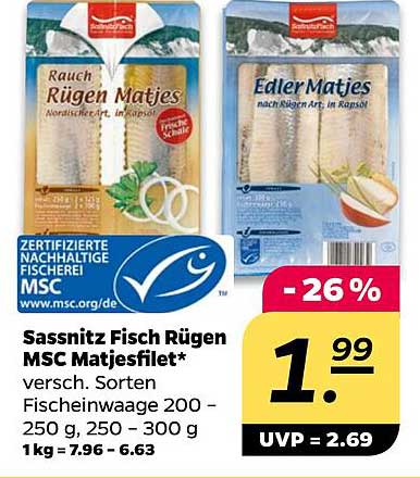 Sassnitz Fisch Rügen MSC Matjesfilet - Verschiedene Sorten