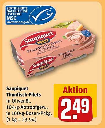 Saupiquet Thunfisch-Filets in Olivenöl, 104-g-Abtropfgewicht