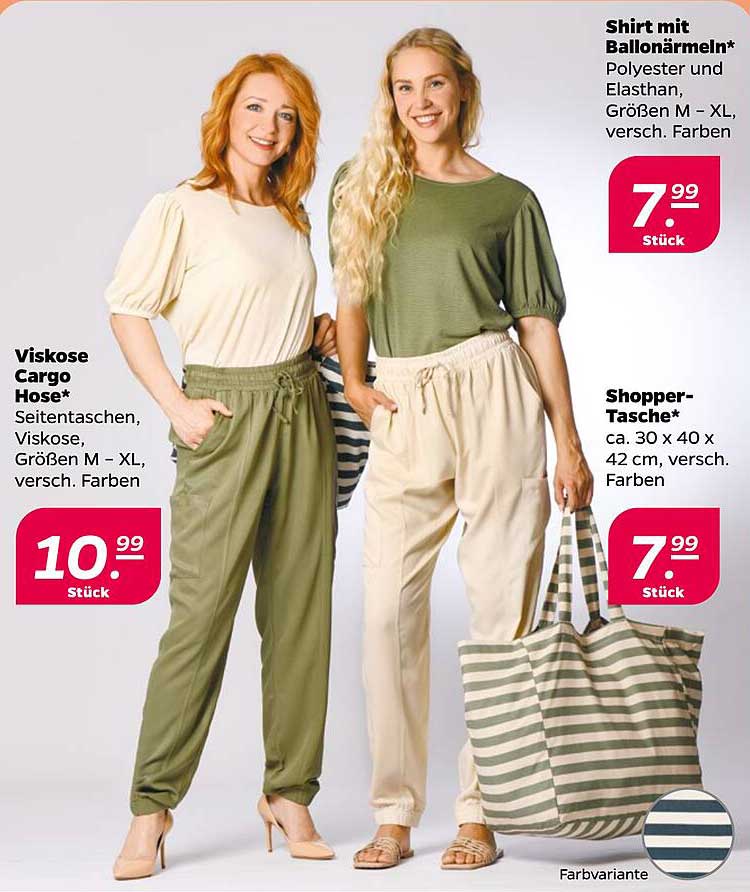 Shirt mit Ballonärmeln und Viskose Cargo Hose