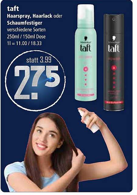 taft Haarspray, Haarspray oder Schaumfestiger verschiedene Sorten 250ml/150ml Dose