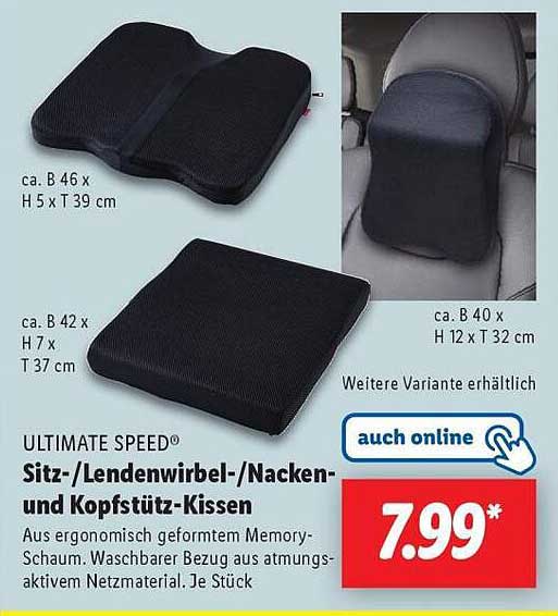 ULTIMATE SPEED® Sitz-/Lendenwirbel-/Nacken- und Kopfstütz-Kissen