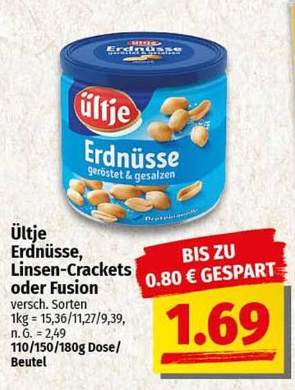 Ültje Erdnüsse, Linsen-Crackets oder Fusion 110/150/180g Dose/Beutel