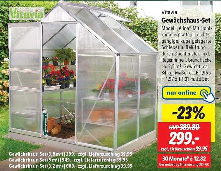 Vitavia Gewächshaus-Set Modell 'Alina' mit Hohlkammerplatten