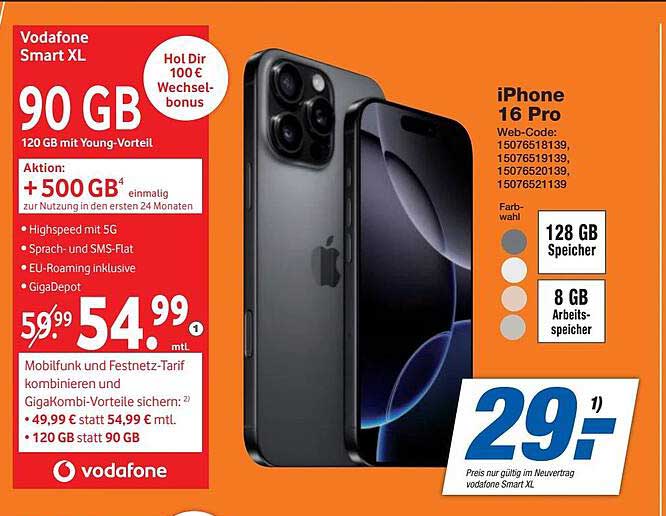 Vodafone Smart XL mit 90 GB für nur 54,99 €/Monat