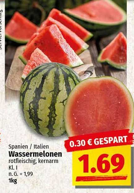 Wassermelonen rotfleischig, kernarm, Kl. I