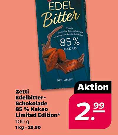 Zetti Edelbitter-Schokolade 85 % Kakao Limited Edition