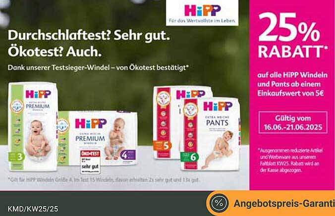 25% Rabatt auf HiPP Windeln und Pants